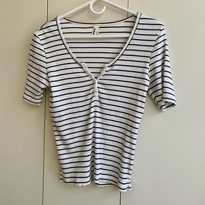 Pact Black and White ribbed Henley top